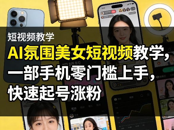 AI氛围美女短视频教学，一部手机零门槛上手，快速起号涨粉-亮剑学堂